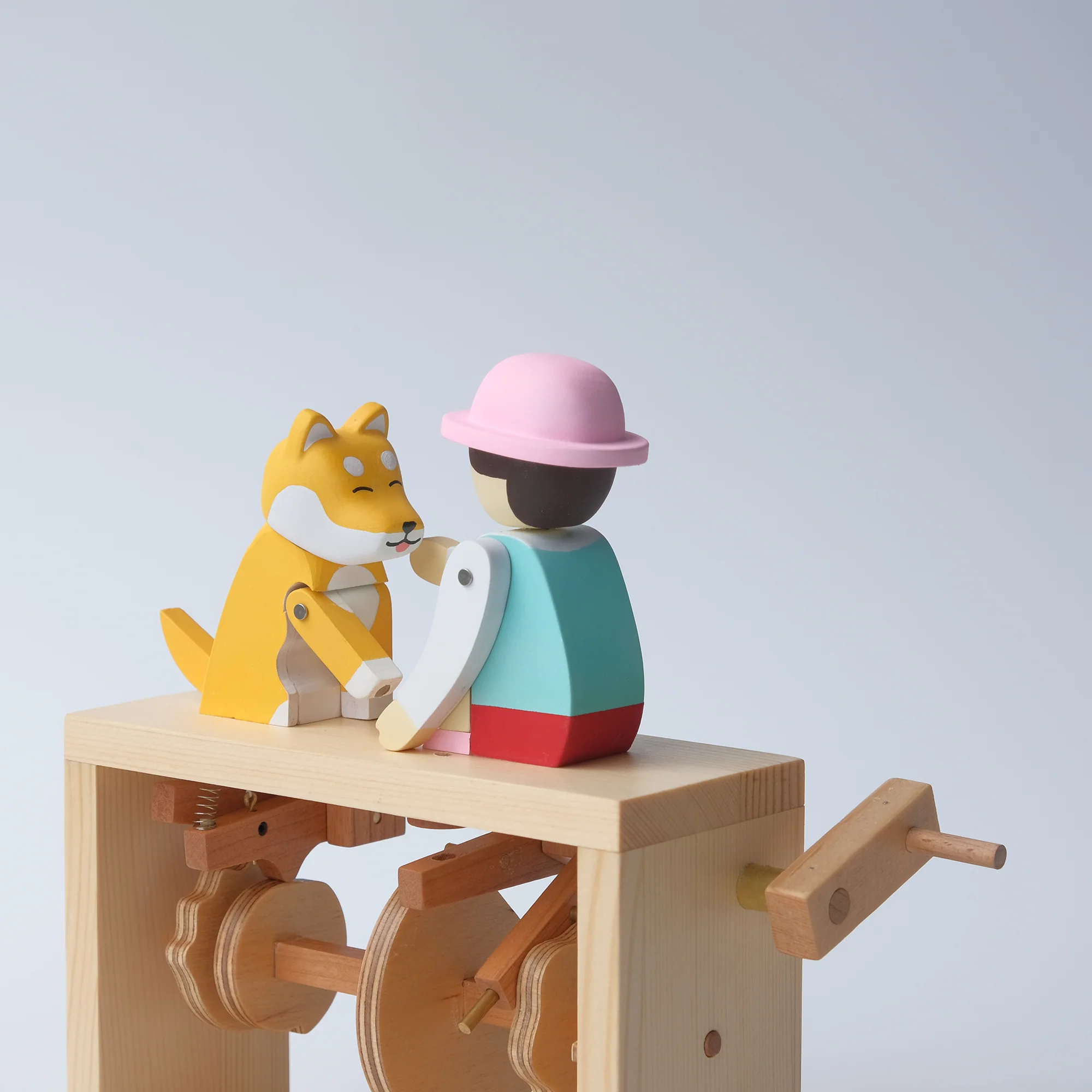 Handcrafted Wooden Automaton "Shake Hands, Good Dog - Shiba Inu" - Image 4