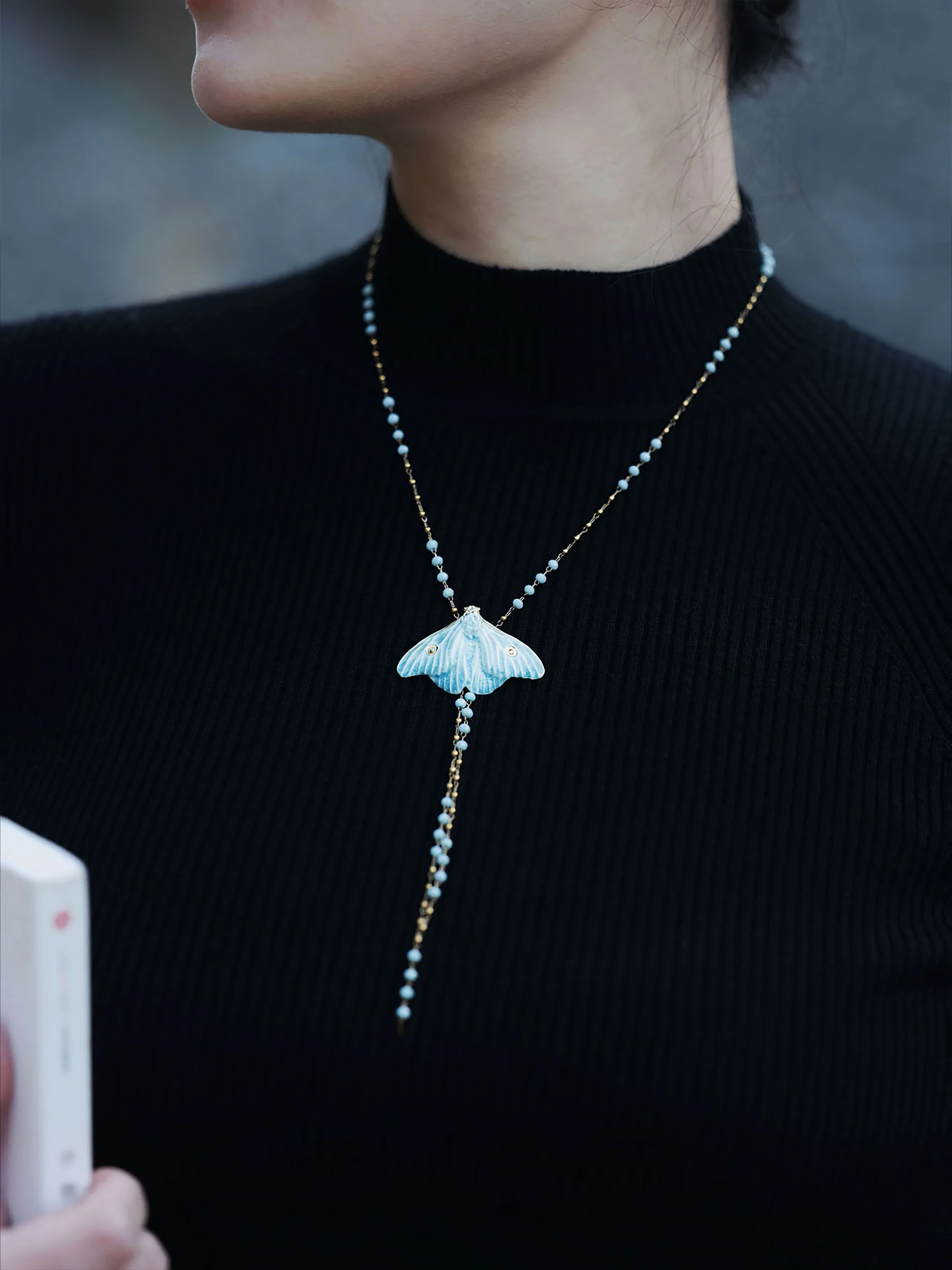 YIHE Ceramic Jewelry "Moth of Ash and Frost" - Image 3