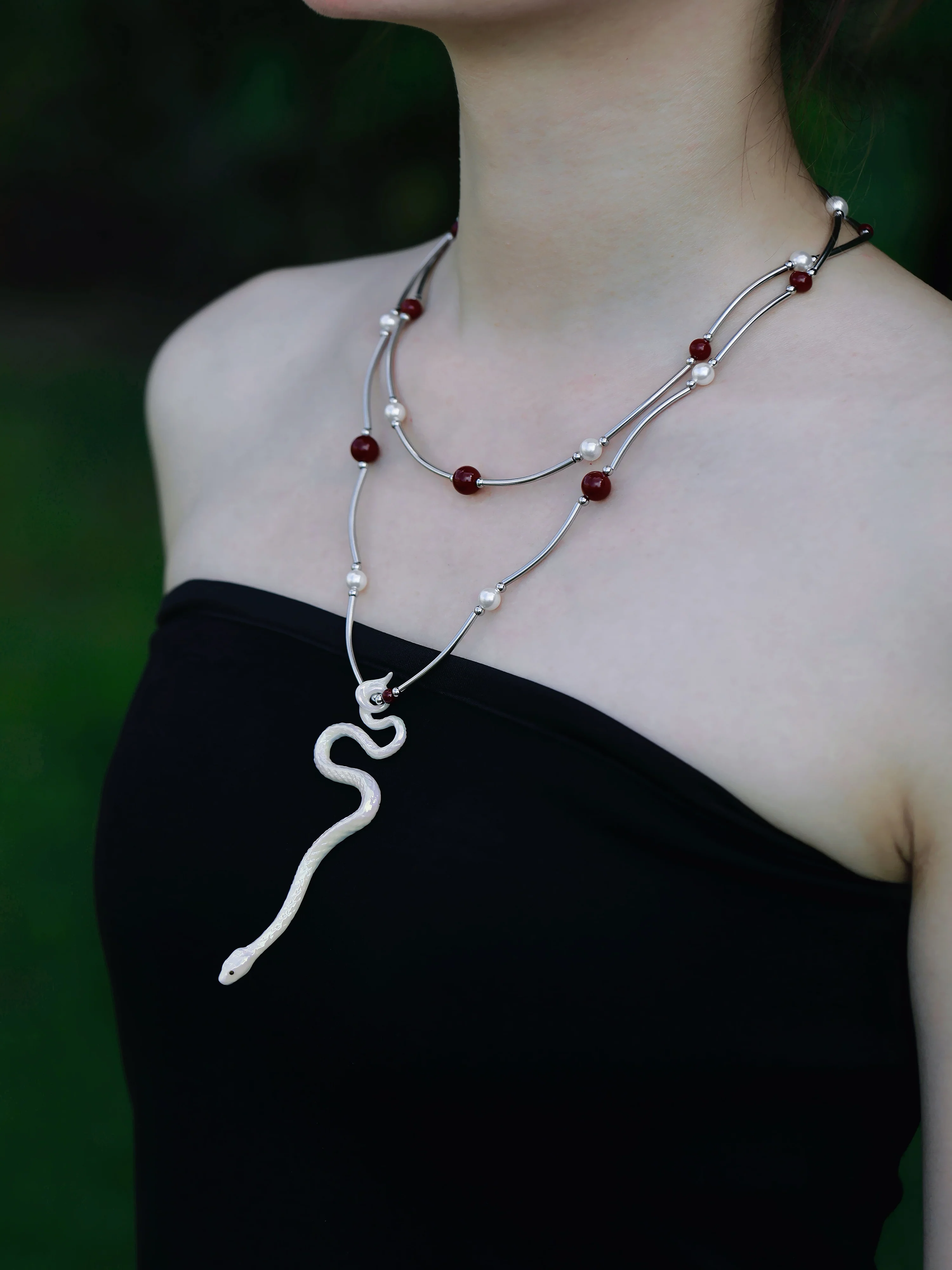 YIHE Ceramic Necklace "Red Bean Snake" - Image 9